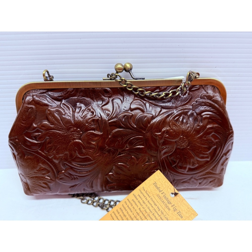 Patricia Nash Small purse Potenaz Leather Clutch BRITISH TAN CHAIN STRAP NWTS - Picture 8 of 10